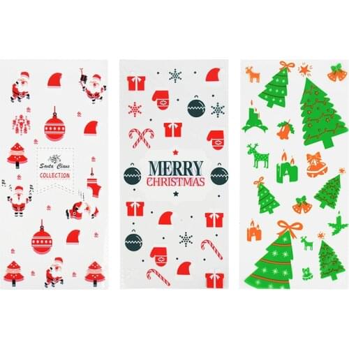 50pcs Santa Claus Christmas Tree Elk PVC Bags Transparent Clear Gift Bag for Christmas Gift Baking Candy Cookie Packaging Bags