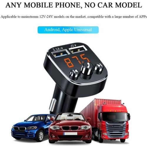 Car Bluetooth-Compatible 5.0 FM Transmitter Wireless Handsfree Audio Receiver MP3 Player 2.1A USB Fast Charger Car Accessories