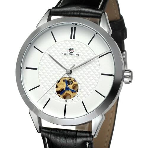 2019 Forsining Top Brand Automatic Mechanical Clock Men Leather Strap Simple Thin Gold Mens Business Dress Gift Wrist Watches