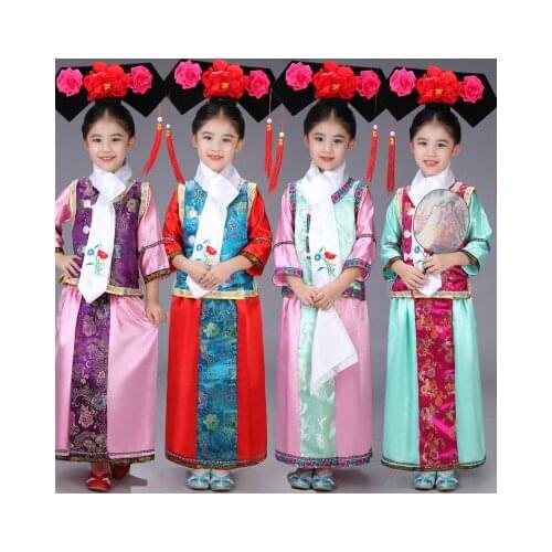 Children Chinese Traditional Costume Kids Qing Dynasty Dance Costume Girl Chinese Princess Clothing Stage Ancient Clothes 89