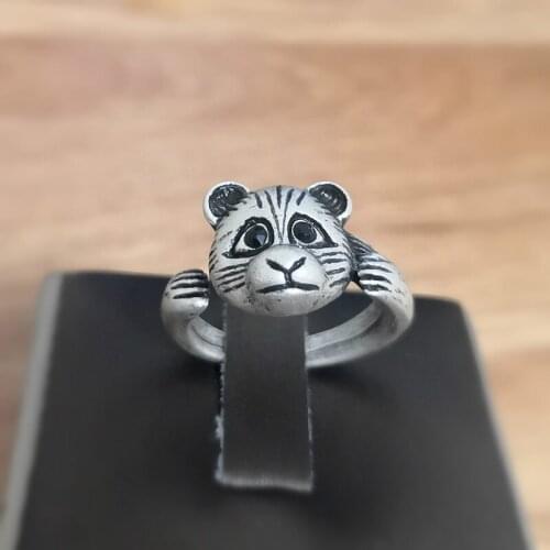 G.SKY Antique Silver Plated Open Adjustable Big Face Cat Ring Girl Gifts A2