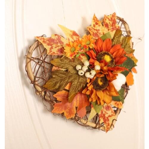 Artificial Flower Fall Wreath Flowers Autumn Maple Leaves For Wall Door Hanging Thanksgiving Halloween Party Decor