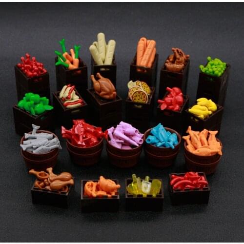 Food Building Blocks City Accessories Pizza Carrot Cherry Banana Fish Basket Hot Dog Fruit Bricks Toy Friends Figures parts bulk