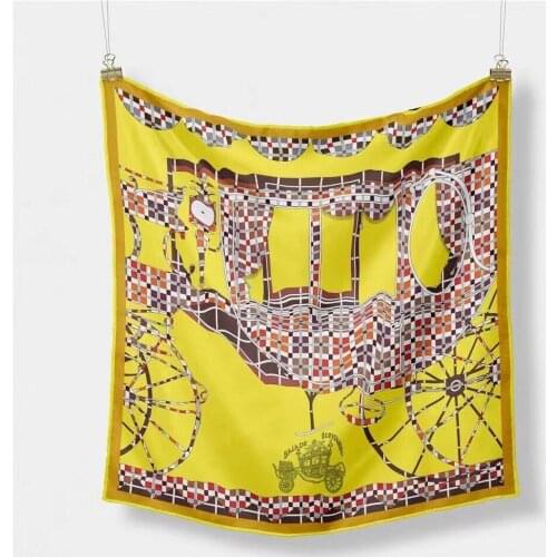 53CM Fashion Plaid Carriage Design Women Spring Autumn Square Scarves Twill Silk Girls Wrap Foulard Female Handkerchief Bandanna