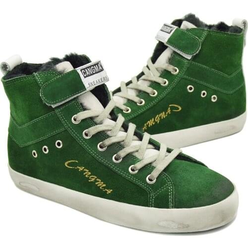 CANGMA Luxury Brand Italy Designer Mens High Top Sneakers Cow Suede Casual Shoes Green Male Shoe High Top Sneaker 2021