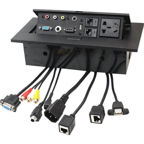 POP UP Hidden Table Desktop Socket with AC Outlet Network VGA HDMI USB 3.5mm Jack 6.35mm AV audio and video Port Wire box