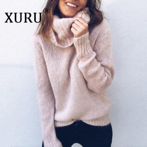 XURU Autumn and Winter New Sweater Womens Long-sleeved High-necked Pullover Knit Sweater Street Hipster Sweater Women