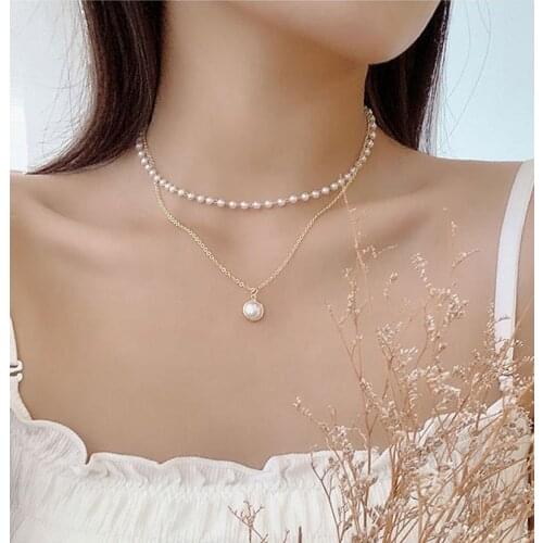Elegant Layered Pearl Choker Necklaces For Women Girls Fashion Jewelry Pearl Pendant Chain Necklaces Daily Wedding Party Jewelry