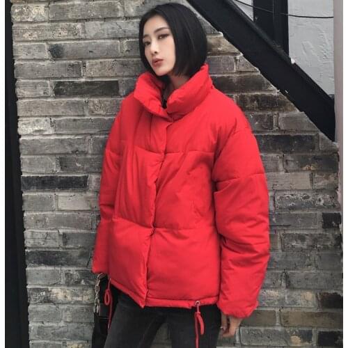 Pop Winter Womens Short Jacket Stand-Up Collar Female Parka Autumn Cotton Down Jackets Overcoat Casual