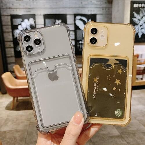 Shockproof Transparent Phone Case For iPhone 12Mini 12 11 Pro Max X XS XR 7 8 Plus SE 2 Soft Silicone Wallet Cover Card Holder