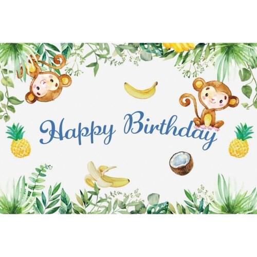 Tropical Jungle Forest Animal Cute Monkey Fruit Newborn Baby Shower Birthday Backdrop Photography Background For Photo Studio