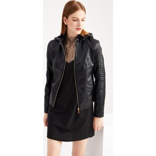 S To 3XL Plus Size PU Jackets Women Tops Hooded Autumn Winter Moto Biker Faux Leather Jacket Warm Casual Outerwear T6677