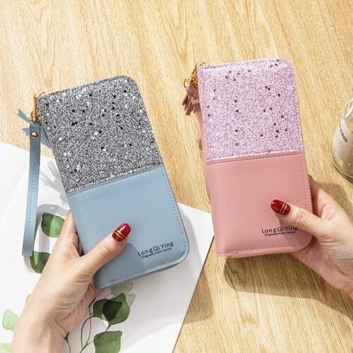 New Wallet Long Section Women Zipper Wallet Female Student Korean Stitching Contrast Color Tassel Wild Card Bag Mobile Phone Bag