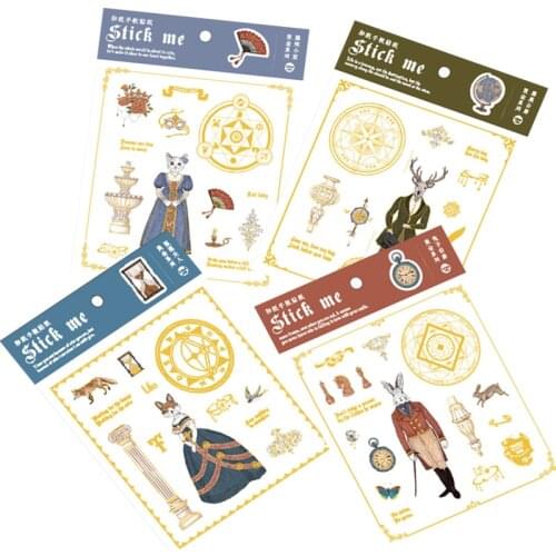 1sheet/pack Bronzing series Rabbit Cat Fox Deer Sticker Decoration DIY diary Scrapbooking Sticker Escolar