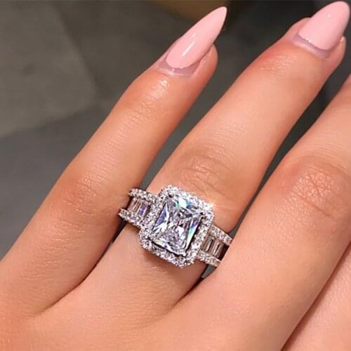 2020 Hot Fashion Luxury Rings For Women Trendy Square White Zircon Rings Female Jewelry Wedding Engagement Party Birthday Gifts