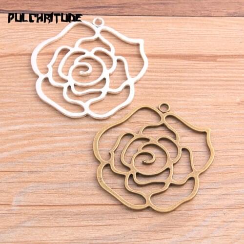 4PCS Two Size 2020 New Product Two Color Rose Flower Hollow Charms Plant Pendant Jewelry Metal Alloy Jewelry Marking