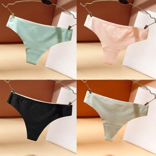 4pcs/lot Womens Underwear Sexy Panties T-back Thong Seamless Lingerie Ice silk Briefs Quick-drying Underpants G-string Panties