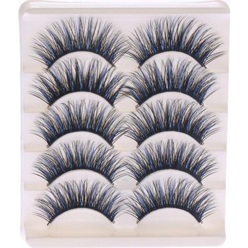 5 Pairs artificial 100% mink Corner Thick False Eyelashes Blue Black Long Thick Cross Handmade eye lashes makeup