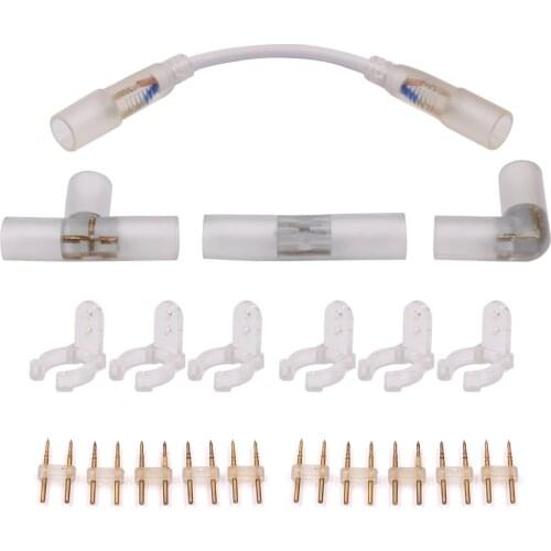 5PCS 2 pin L T I shape Corner connector middle plug With 10pcs Copper needle for 220V 14mm Neon Light LED Strip single color
