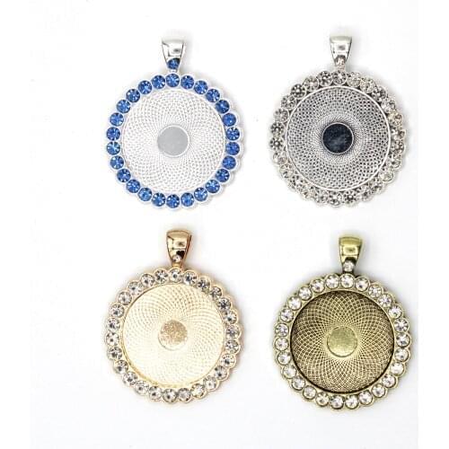5PCS Diamond Cabochon Pendant Base DIY Jewelry Making For Pendant Necklace 25mm Alloy Tray Crafts jewellery Findings