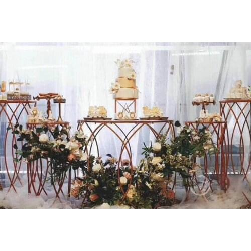 5pcs/lot party food table gold metal cake stand white flower holders Wedding Decoration dessert table
