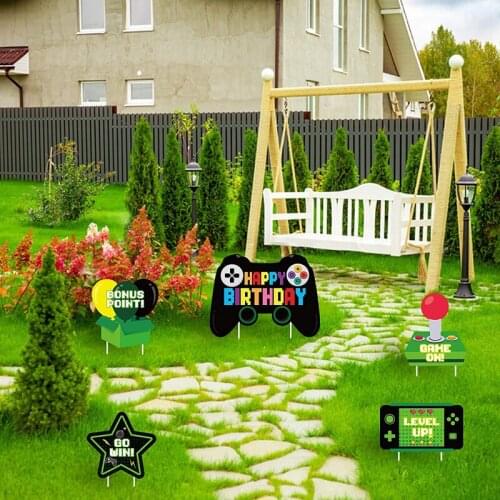 5Pcs Video Game Birthday Yard Sign Remote Control Colorful Outdoor Lawn Mark with Stakes Gaming Theme Decoration for Boys Girls