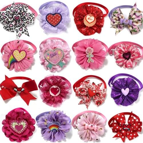 50/100pcs Valentines Day Pet Product Dog Bow Ties Cute Pink Pet Cat Dog Puppy Bowtie Holiday Party Pet Supplies Dog Accessories