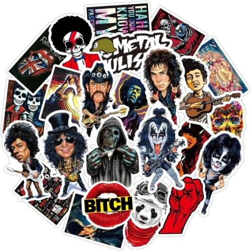 50pcs/Pack Cool Rock Band Stickers Waterproof Motorcycle Skate Phone Guitar Laptop Motorcycle Suitcase Sticker Car Styling