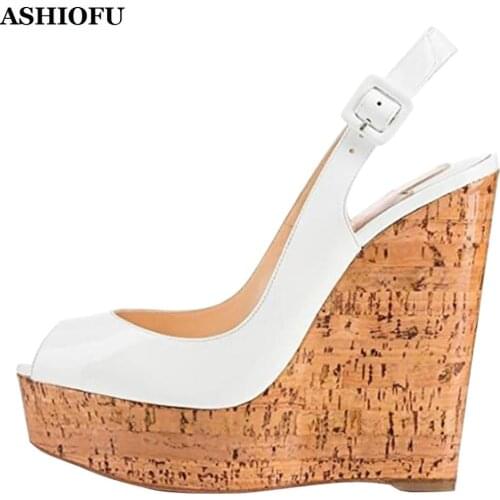 ASHIOFU Womens Wadge Heel Pumps Slingback Party Prom Dress Shoes Peep-toe Sexy Night-club Evening Fashion Evening Court Shoes