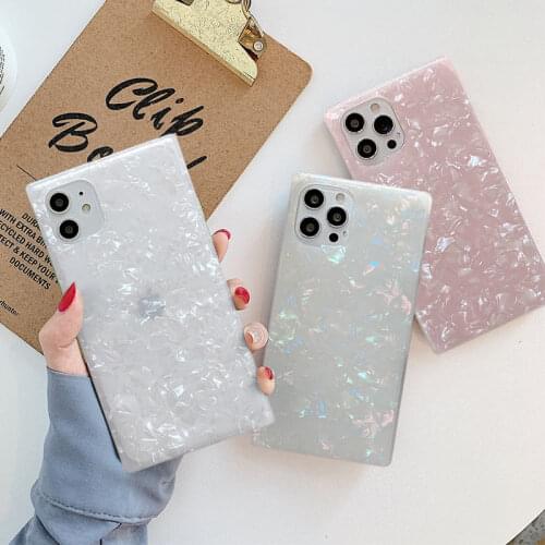 Glitter Dream Shell Square Phone Case For iPhone 12Pro 11 12 Pro Max XR XS Max X 7 8 Plus 12Mini 12 11Pro 11 Soft IMD Back Cover