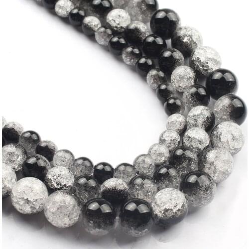 Black White Snow Cracked Crystal Beads For Jewelry Making DIY Fashion Necklace Bracelet Round Loose Spacer Beads 6 8 10mm 15inch