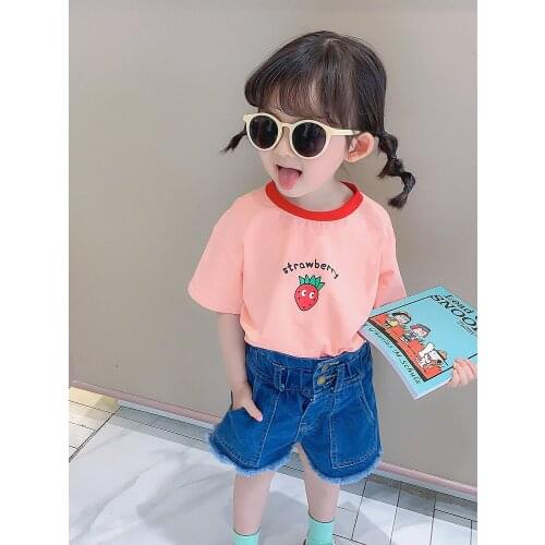 Baby Kids T-shirt 1-6Y Baby Boys Girls Tops Casual All-match Cartoon Pattern Short Sleeves Round Collar Cotton Summer T-shirt