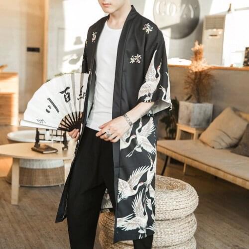 Hawaiian Shirt Men Clothes 2020 Japanese Streetwear Extra Long Chinese Male Shirt Cool Blouse Male Kimono Cardigan ZZ2003