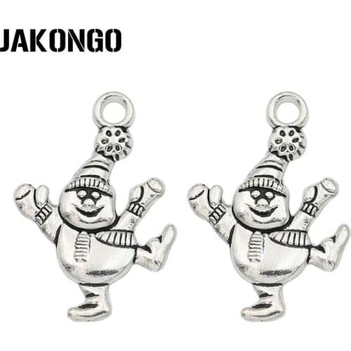 JAKONGO Antique Silver Plated Christmas Snowman Charms Pendants for Jewelry Making DIY Handmade 25x17mm 15pcs/lot