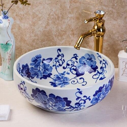 Chinese Antique ceramic sinks china wash basin Ceramic Counter Top Wash Basin Bathroom Sinks wash bowl basin blue and white