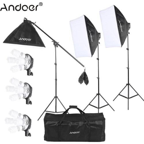 Andoer Studio Photo Video Lighting Kit Equipment with 12 * 45W Bulb Socket Softbox Light Stand Cantilever Stick Carrying Bag