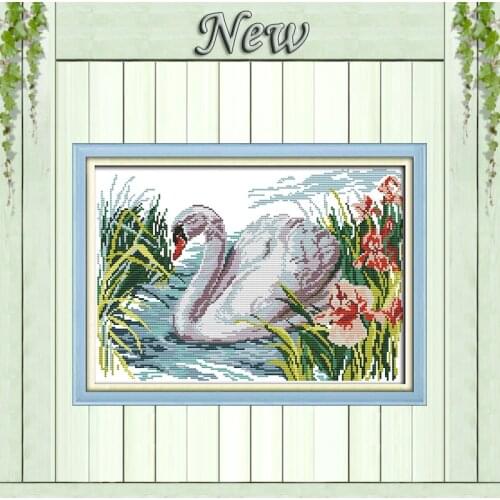 Swan lake animal scenery decor diy painting Counted printed on fabric Cross Stitch Needlework kits DMC 14CT 11CT Embroidery Sets