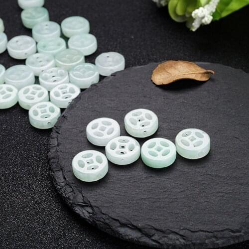 Natural jadeite handcarved coin beads DIY 100% real jade bracelets necklace jade accessories septa scattered beads