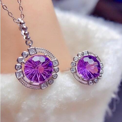 High Pure Amethyst Jewelry Set Natural Real Amethyst 925 Sterling Silver 1pc Pendant,1pc Ring For Wedding