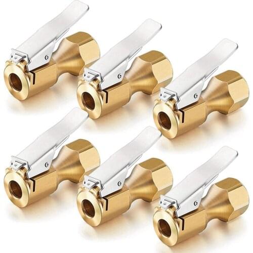6 Pieces Brass Air Chuck Closed Flow Straight Tire Chuck With Clip For Tire Inflator Gauge Compressor Accessories