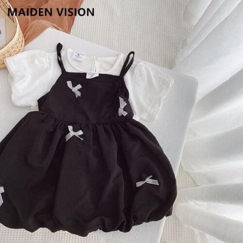 Girls Dress New Summer 2-piece Girls Clothes Bow Suspender Design Girls Dress Birthday Party For 1-6 Yrs Casual kids clothing