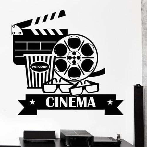 Film Wall Stickers Cinema Vinyl Decal Movie Camera Wall Decor Filming Sticker Screening Room Decoration Popcorn Glasses
