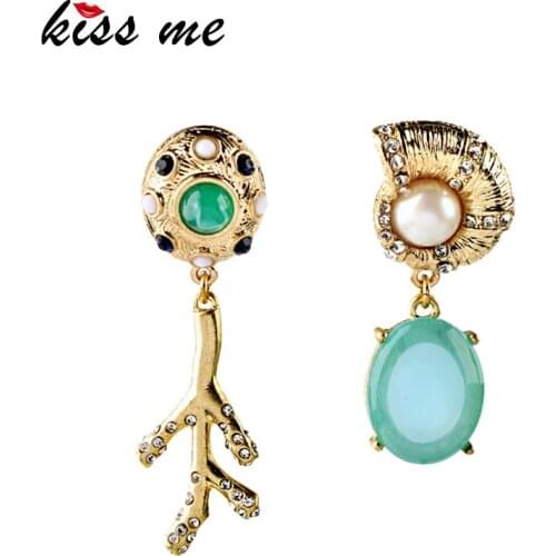KISS ME New Designs KISS ME Fashion jewelry Graceful Rhinestone Snail Branch Asymmetrical earrings