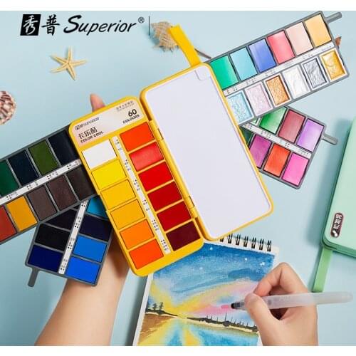 Profession 36/48/60 Solid Watercolor Paint Set With Water Brush Pen Foldable Travel Water Color Pigment For Draw Dropshipping