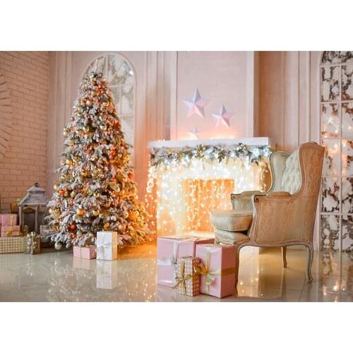 Christmas Tree String Lights Sofa Gifts Decors Photography Backgrounds Custom Backdrop Studio for Baby Children Family Photocall