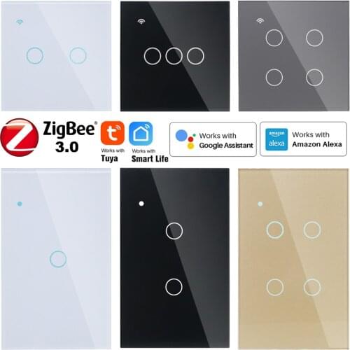 ZIGBEE Touch Light Wall Switch EU/US Glass Blue LED TUYA Smart Life Home Phone 2Way/3Way For Alexa Google Assistant Home Alice
