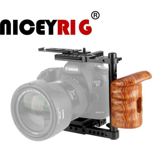 NICEYRIG Camera Stabilizer DSLR Camera Cage with Wood Handle Grip for Canon for Nikon for Panasonic Bracket Photo Studio Kit