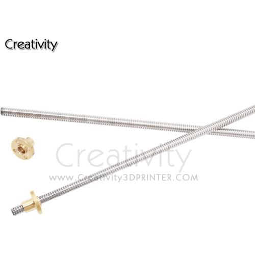 T8 lead screw lead 2 and lead 8 100/150/200/250/300/350/400/500mm 3D printer parts trapezoidal screw copper nut lead screw parts