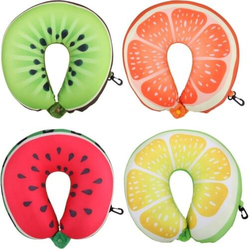 Fruit U Shaped Travel Pillow Nanoparticles Neck Pillow Watermelon Lemon Kiwi Orange Car Pillows Soft Cushion Home Textile18