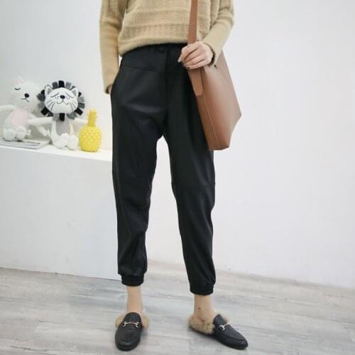 Comfortable Woman Closed-leg Trousers Female Imported Matte Leather Elastic Waist Tapered Pants Female Harem Loose Pantalon